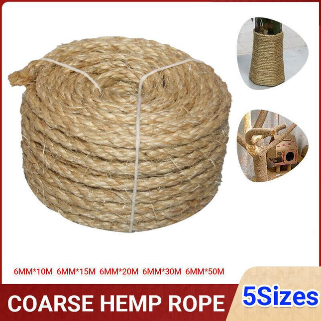 10M-50M Natural Sisal Rope 6mm Thick Twine for Crafts - Aimall