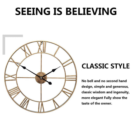 Home Retro Living Room Wrought Iron Wall Clock Nordic Decorative Clock Round Rome Mute Clock