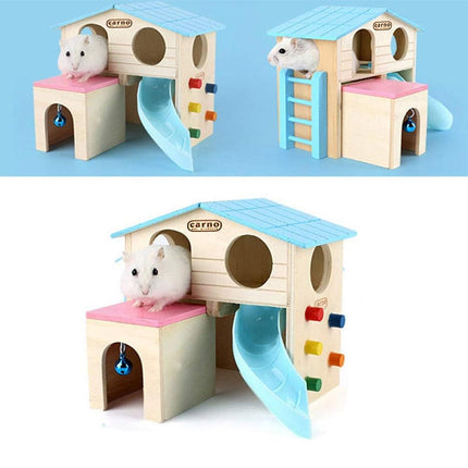 Wooden Luxury Hamster Villa Escape House Fun Nest Pet Home for Small Animals