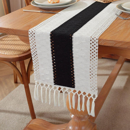 Cotton Linen Table Runner with Knot Tassel Bed End Towel Long Tablecloth Mat