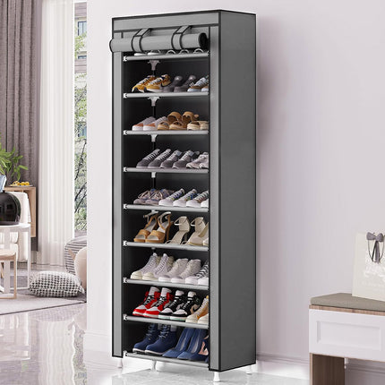 10 Tier Black Shoe Rack Dustproof Organiser Shoe Storage Cabinet for Home Use