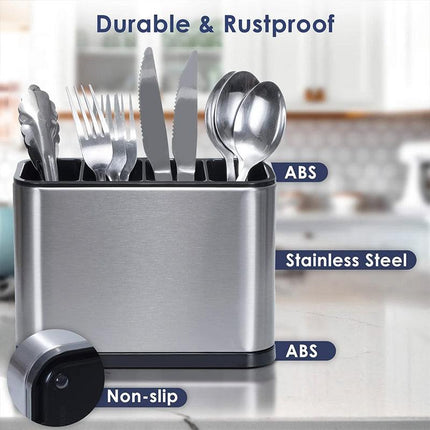 4Compartments Stainless Steel Cutlery Holder Chopsticks Storage Organizer Bucket