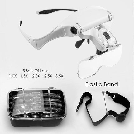 Adjustable Head Magnifier Led Light Lightweight Magnifying Glass 5 Lens Tool