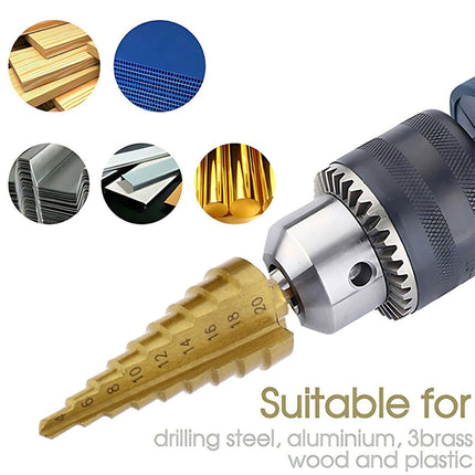 3X Large HSS Steel Step Cone Drill Titanium Bit Set Hole Cutter 4-12/20/32mm