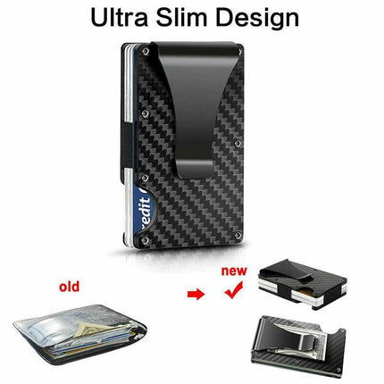 Men Slim Carbon Fiber Credit Card Holder RFID Blocking Metal Money Clip Wallet - Aimall