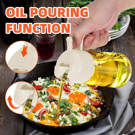 2-in-1 470ml Glass Oil Bottle Spray Pour Automatic Pressure Control Kitchen Tool