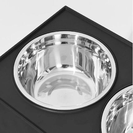 Elevated Pet Feeder Food Water Double Bowl Adjustable Height Raised Stand