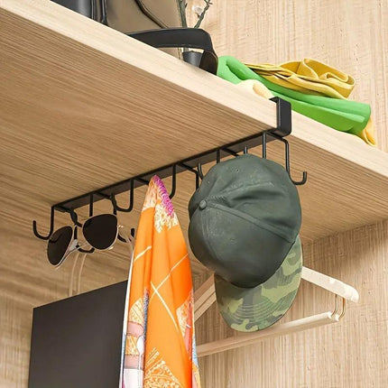 2pcs No Punch Cup Holder Double Row Hooks Mug Storage Rack for Kitchen Shelves
