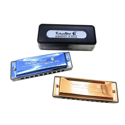 Harmonica 10 Holes Key Of C Blue Blues Harp Stainless Steel Brass
