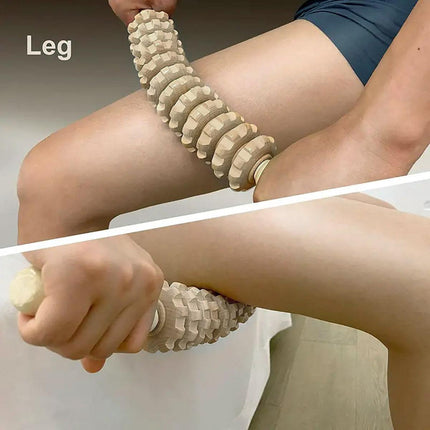 Wooden 12Roller Massage Stick Meridian Therapy Neck Back Thigh Muscle Relaxation