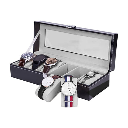 6 Grids Leather Watch Box Case Display Organizer Collection Storage Holder