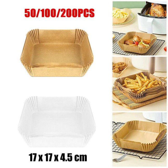 50-200PCS Disposable Square Air Fryer Paper Liner Non-Stick Baking Paper Wood Colour - Aimall