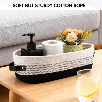 Oval Leather Handle Storage Basket Durable Fabric for Bedroom Closet Organizing