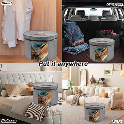 Large Round Hat Storage Box Women Men Travel Organizer Lid Felt Case Pop Up Home