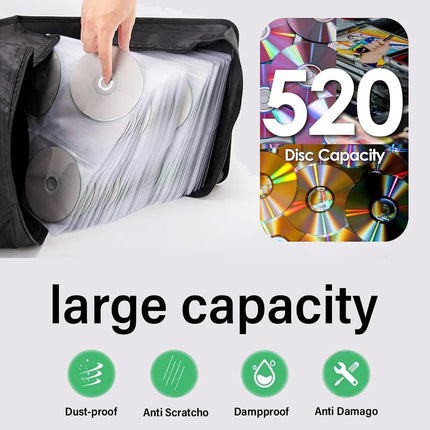 520 CD Capacity PU Leather Disc Storage Organizer Carry Case for Music DVD Media
