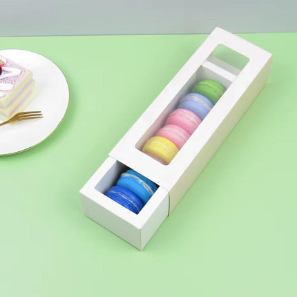 50pcs Macaron Boxes Open Window Pastry Drawer Packaging for Bakery Desserts