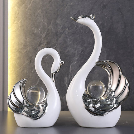 Swan Ceramic Tabletop Ornament Set Home Decor Figurine Gift Room Decoration Art