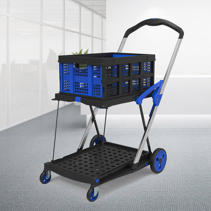 2 Tier Multi Functional Foldable Trolley Portable Storage Cart For Home Outdoor