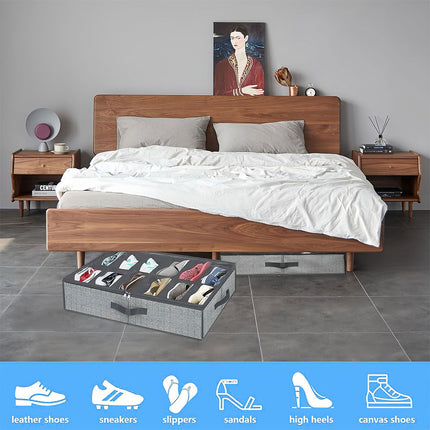 Foldable Shoe Storage Box with Lid Clear Under Bed Organizer Dustproof Visual