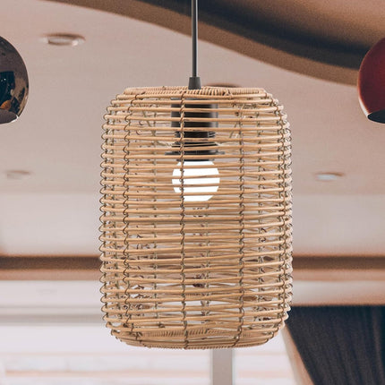 Vintage Pendant Lamp Rattan Like Woven Lampshade Boho Lighting for Living Room