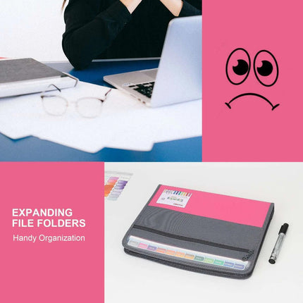 Double Zipper 13 Pocket Accordion File Folder Waterproof Durable for Documents