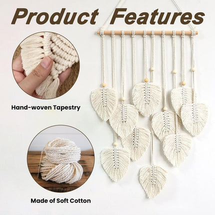 Hand Woven Cotton Cord Leaf Tapestry Bohemian Decorative Wall Hanging Home Art