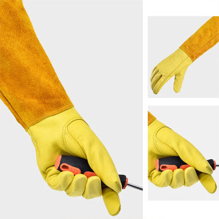 Long Cuff Cowhide Garden Gloves Protective Work Gloves for Gardening Pruning