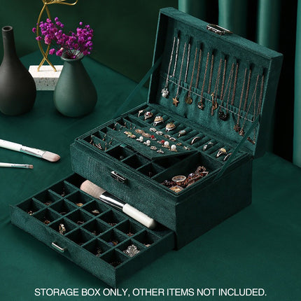 3 Tier Lockable Jewelry Storage Box with Drawers Soft Lining Large Capacity