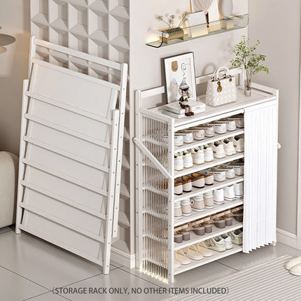 Bamboo Foldable Entryway Shoe Rack with Dust Curtain Home Apartment Shoe Storage