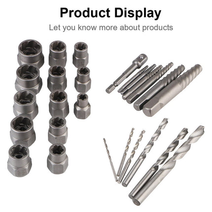26pcs Multi Size Bolt Extractor Kit Broken Screw Removal Tool Damaged Thread