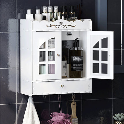 Bathroom Wall-Mounted Storage Cabinet with No-Drill Transparent Doors