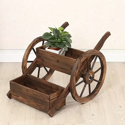 Creative Wagon Style Wooden Flower Pot Planter Box for Garden Patio Display Use