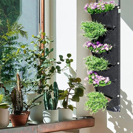 Vertical Wall Hanging Planting Bag 6 Pockets Flower Grow Pouch Planter Garden