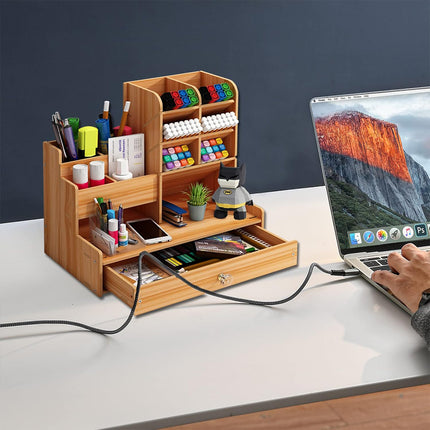 Desktop Office Organizer Large Storage Box Pen Holder Grid Rack Stationery
