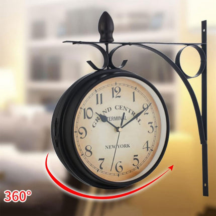 Vintage Outdoor Bracket Clock Garden Station Wall Clock Double Sided Clock