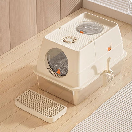 Cat Litter Box Fully Enclosed Flip Top Design Large Size Covered Toilet for Pets