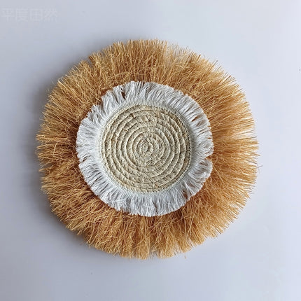 Grass Woven Wall Decor Bohemian Style Round Hanging For Bedroom Dining Room