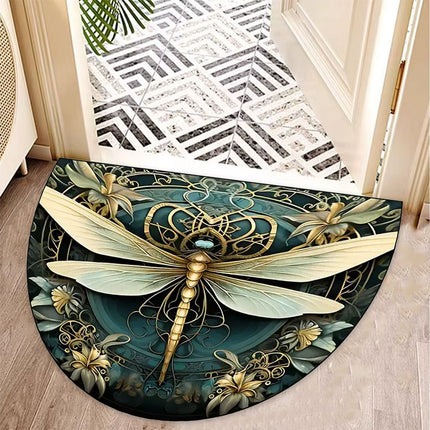 Floral Floor Mat Semicircle Printed Entry Door Rug Non-Slip Mat For Home Decor