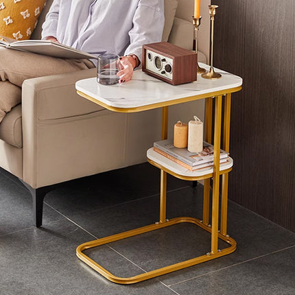 2-Tier Sofa Side Table with Storage Shelf for Living Room Bedroom Space Saving