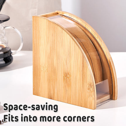 Sector Shape Wood Coffee Filter Paper Storage Rack Transparent Dust Cover