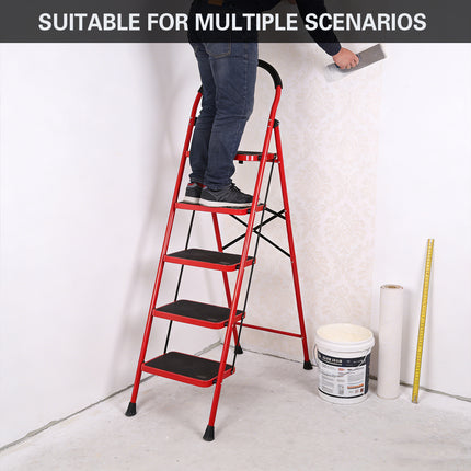 5 Step Folding Ladder Anti-Slip 150kg Load Capacity Durable Platform Step Ladder