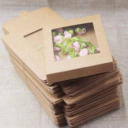 50PCS Kraft Paper Gift Boxes with PVC Window White Black Bakery Packaging Carton