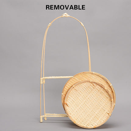Bamboo Woven Handbasket Round Handle for Snacks Fruits Home Storage Decor