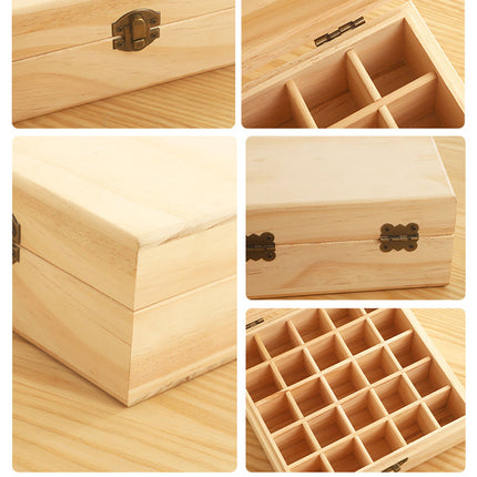 Essential Oil Storage Box Wooden 25 Compartment Organizer Container Bottles Case