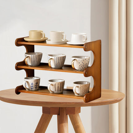 Bamboo Cup Storage Rack for Mugs Glasses Dust-Proof Space-Saving