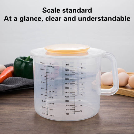 2.5L Plastic Baking Measuring Cup Splash Proof Graduated Mixing Bowl With Lid