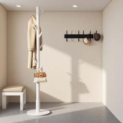 Floor Coat Rack with 8 Hooks Space Saving Standing Clothes Hanger Organiser