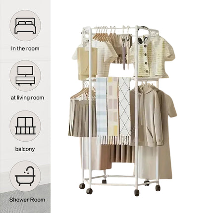 Floor-Standing Rotating Clothes Rack with Wheels Mobile Thickness Steel Pipe