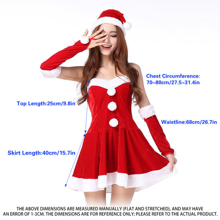 Women Santa Dress Short with Gloves Christmas Costume Outfit Holiday Party AU