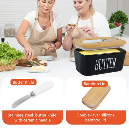 Ceramic Butter Box Basic Model Wooden Lid With Knife Refrigerator Cheese Box